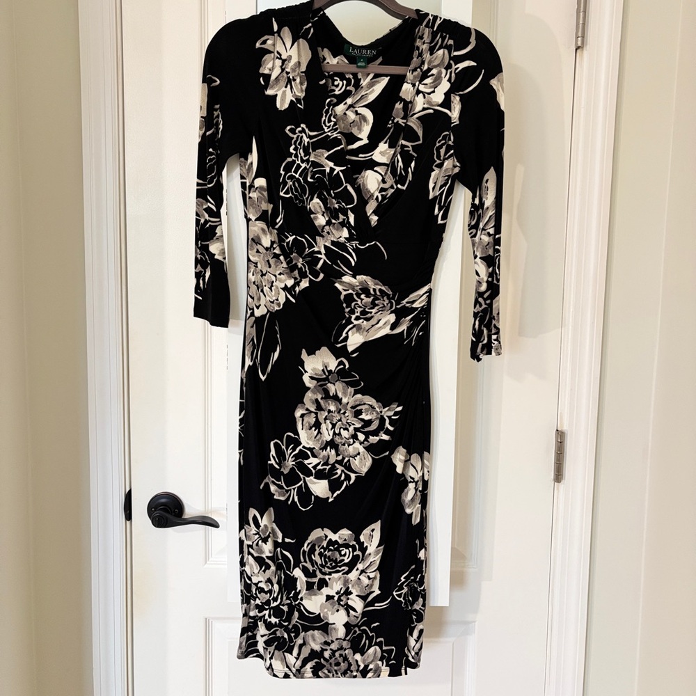 Ralph Lauren Black and Cream Floral Long Sleeve Dress